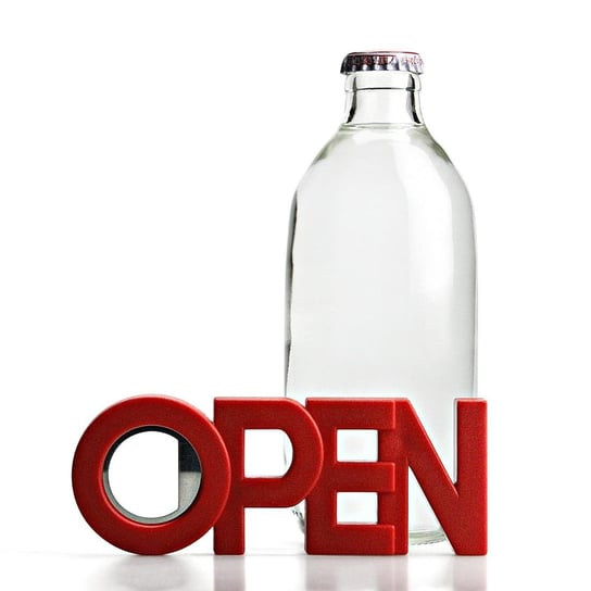 Otwieracz do butelek w kształcie napisu OPEN, QUALY, czerwony, 4,9x13 cm Qualy