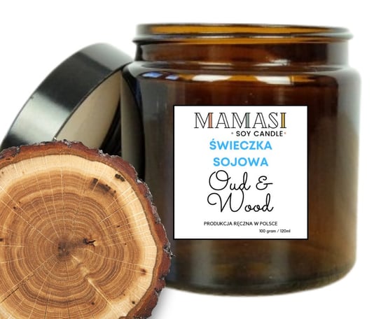 Oud & Wood 120Ml Świeca , Świeczka Sojowa Zapachowa Mamasi Candle
