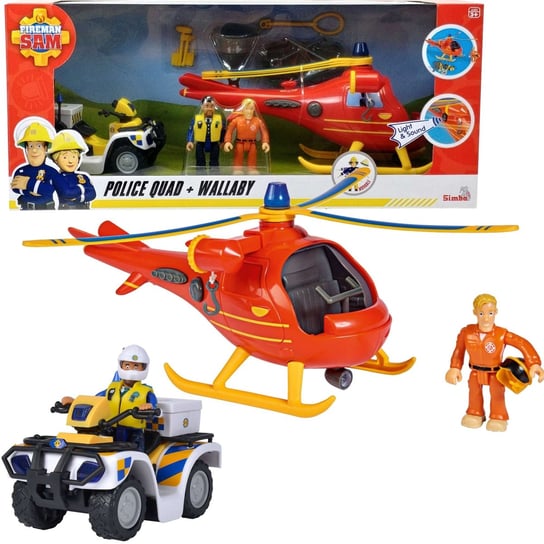 [OUTLET] Strażak Sam zestaw Sam Helikopter Wallaby i Quad policyjny + figurki Simba