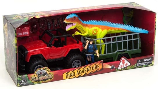 [OUTLET] Zestaw dinozaur, pojazd z przyczepą, figurka myśliwego Savage Dino Adventure dźwięk Boley