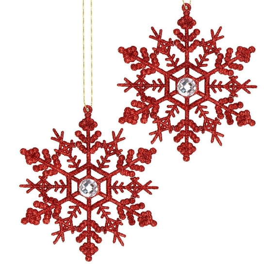 Ozdoba choinkowa 2 szt. świąteczna zawieszka śnieżynki 12 cm czerwony brokat Springos