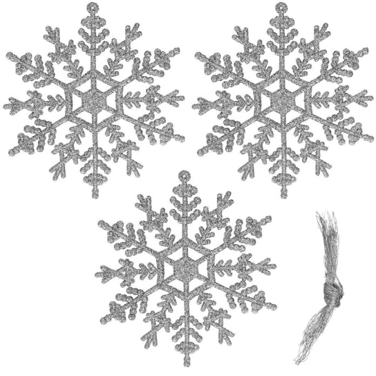 Ozdoba choinkowa 3 szt. świąteczna zawieszka śnieżynki 12 cm srebrny brokat Springos