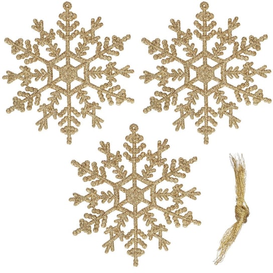 Ozdoba choinkowa 3 szt. świąteczna zawieszka śnieżynki 12 cm złoty brokat Springos
