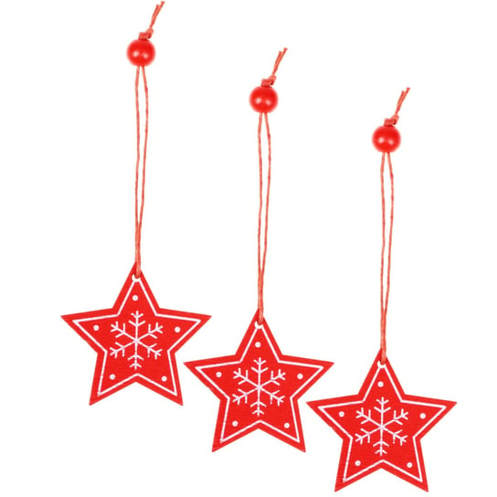 Ozdoba choinkowa 4,5cm drewniana, świąteczna zawieszka gwiazdy zestaw 3 szt. Springos