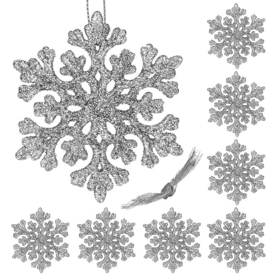Ozdoba choinkowa 8 szt. świąteczna zawieszka śnieżynki 8 cm srebrny brokat Springos