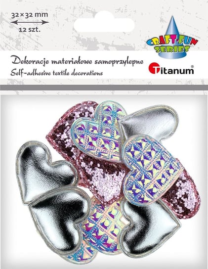 Ozdoba materiałowa Titanum serca samoprzylepne metal/róż Titanum