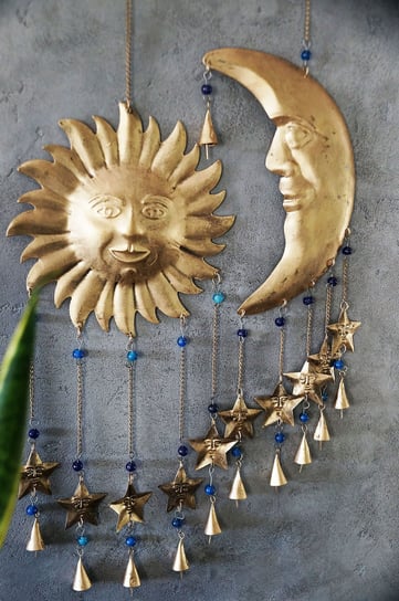 Ozdoba Wisząca Słońce I Księżyc Z Dzwonkami Metalowa Dekoracja Jakarta