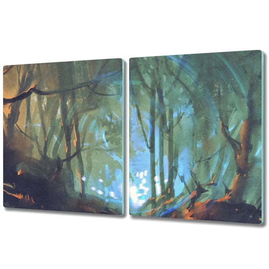 Ozdobna Deska Kuchenna ze Szkła Hartowanego - 2x 40x52 cm - Ciemny Mroczny las Coloray