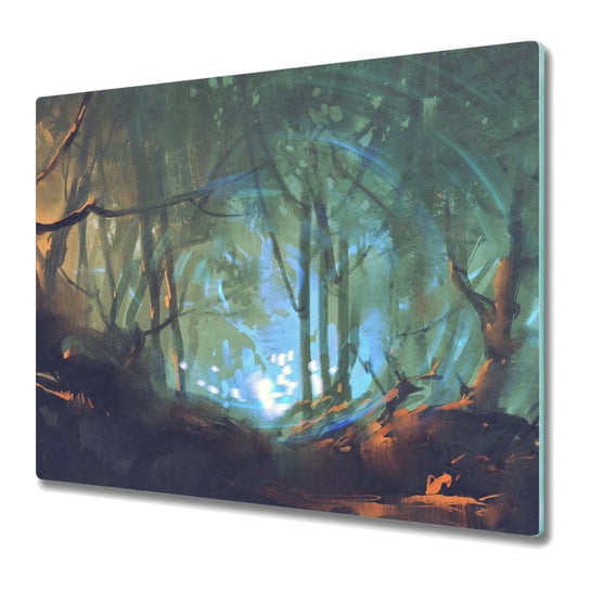 Ozdobna Deska Kuchenna ze Szkła Hartowanego 60x52 cm - Ciemny Mroczny las Coloray