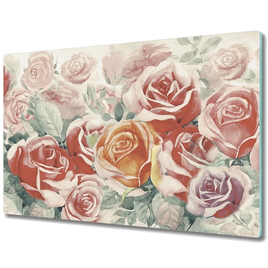 Ozdobna Deska Kuchenna ze Szkła Hartowanego - Bukiet Róż W Ogrodzie - 80x52 cm Coloray