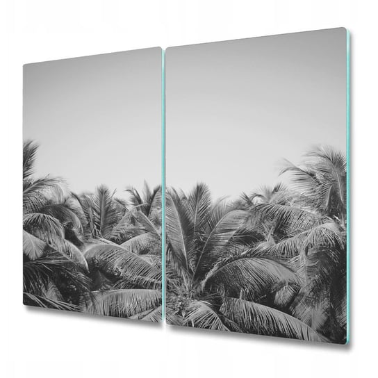 Ozdobna Deska Kuchenna ze Szkła Hartowanego - Czarno białe palmy - 2 sztuki 30x52 cm Coloray