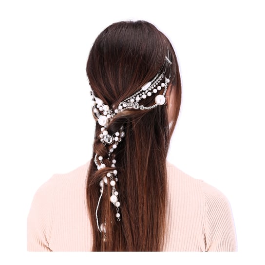 Ozdobna opaska do włosów z perełkami na łańcuszku - srebrna Hedo