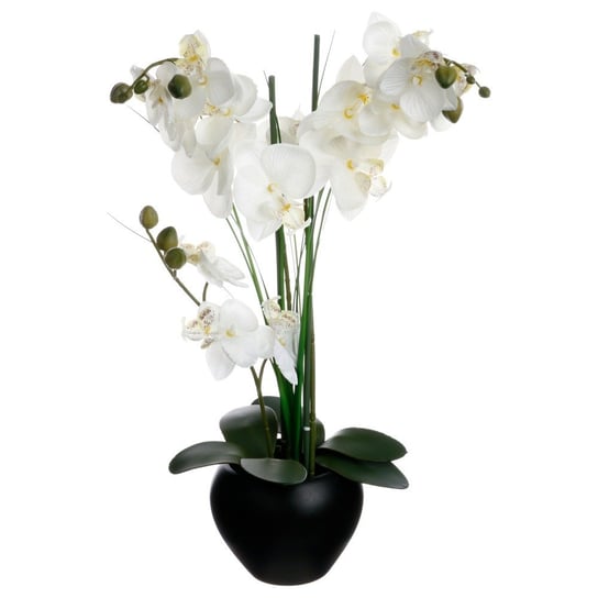 Ozdobna orchidea ATMOSPHERA w czarnej doniczce, biała, 53x28 cm Atmosphera