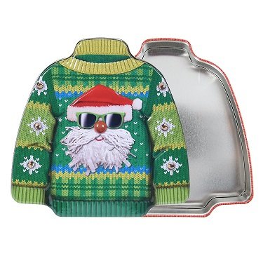 Ozdobna puszka świąteczna, na ciastka i pierniki, w kształcie swetra, 600 ml Mikołaj ASJ Commerce