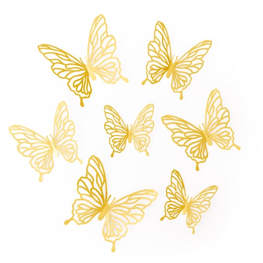 Ozdobne Motylki ażurowe złote do dekoracji 12szt ABC
