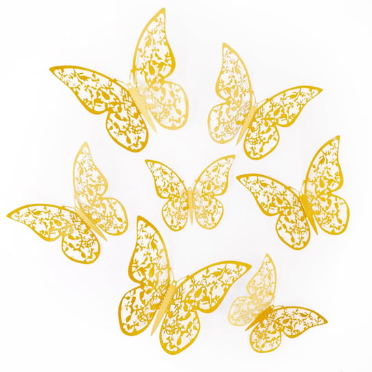 Ozdobne Motylki koronkowe złote do dekoracji 12szt ABC
