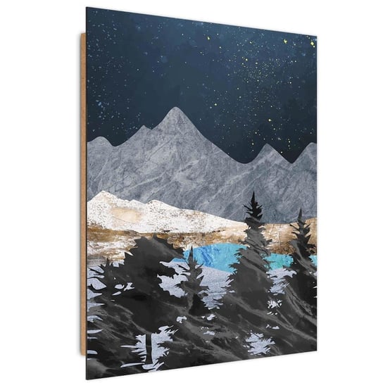 Ozdobny deco panel FEEBY, Góry i las w szarościach, 40x60 cm Feeby