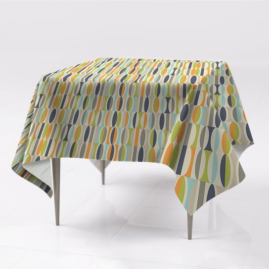 Ozdobny kolorowy obrus gładki Retro wzór ze wzorem, Fabricsy, 150x150 cm Fabricsy