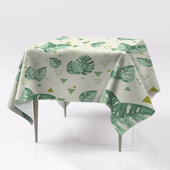 Ozdobny kolorowy obrus na stół Monstera i trójkąty, Fabricsy, 150x150 cm Fabricsy