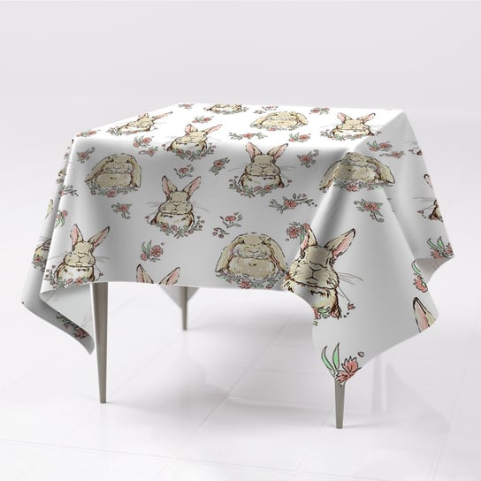 Ozdobny obrusy na stół Króliki jasnobrązowe wzory, Fabricsy, 150x150 cm Fabricsy