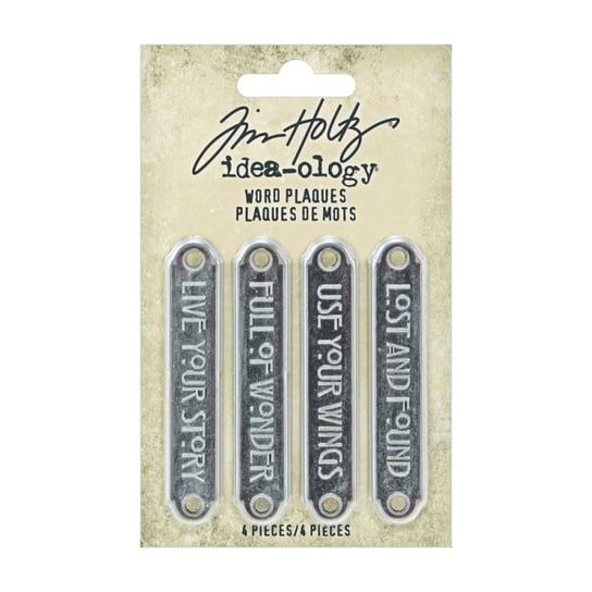 Ozdoby metalowe Tim Holtz Idea-ology - WORD PLAQUES / TABLICZKI ZE SŁOWAMI 4 szt. Tim Holtz