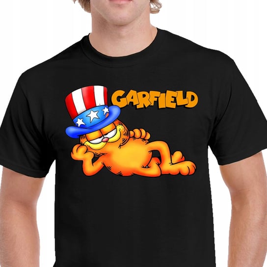 P035 KOSZULKA GARFIELD ŚMIESZNA KOT BAJKA USA M CZARNA PREZENT JHK