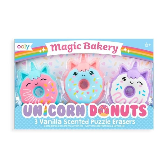 Pachnące gumki do ścierania, Magiczna Piekarnia Jednorożców, Unicorn Donuts, 3 gumki Ooly