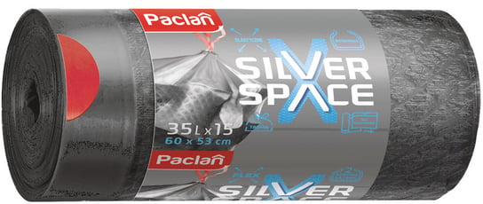 PACLAN - Worki na śmieci z taśmą - Silver Space - szare - 35 L - 15 szt. Paclan
