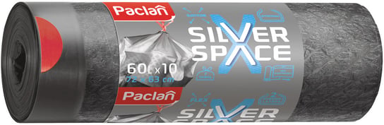 PACLAN - Worki na śmieci z taśmą - Silver Space - szare - 60 L - 10 szt. Paclan