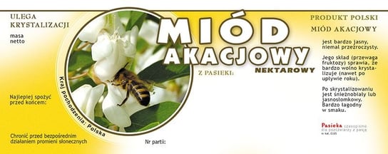 Paczka dużych etykiet na miód akacjowy (100szt) - wzór E105 BEE&HONEY