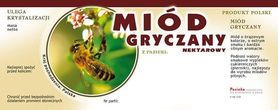 Paczka dużych etykiet na miód gryczany (100szt) - wzór E102 BEE&HONEY