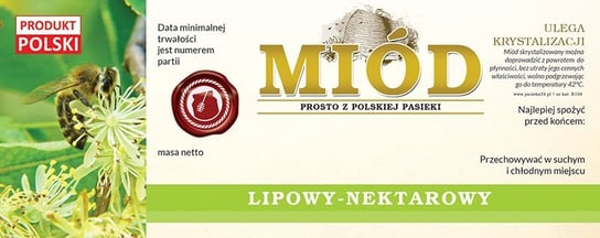 Paczka dużych etykiet na miód lipowy (100szt) - wzór E159 BEE&HONEY