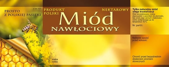 Paczka dużych etykiet na miód nawłociowy (100szt) - wzór E127 BEE&HONEY