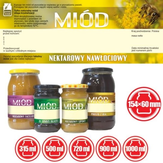 Paczka dużych etykiet na miód nawłociowy (100szt) - wzór E149 BEE&HONEY