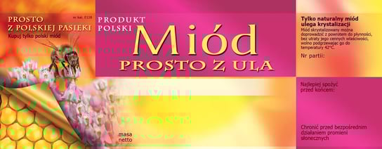 Paczka dużych etykiet na miód prosto z ula (100szt) - wzór E128 BEE&HONEY