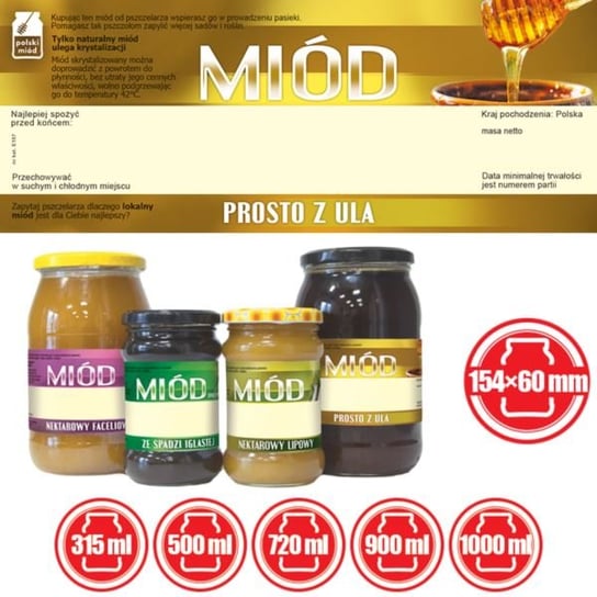 Paczka dużych etykiet na miód prosto z ula (100szt) - wzór E157 BEE&HONEY