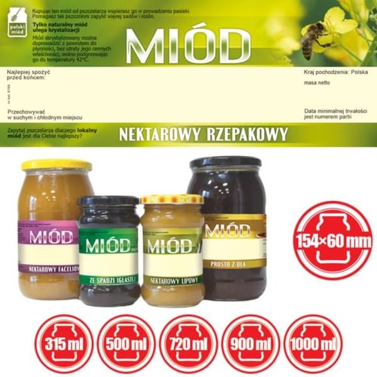 Paczka dużych etykiet na miód rzepakowy (100szt) - wzór E150 BEE&HONEY