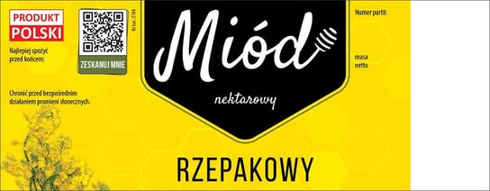 Paczka dużych etykiet na miód rzepakowy (100szt) - wzór E184 BEE&HONEY