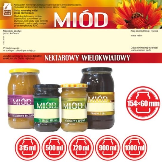 Paczka dużych etykiet na miód wielokwiatowy (100szt) - wzór E154 BEE&HONEY