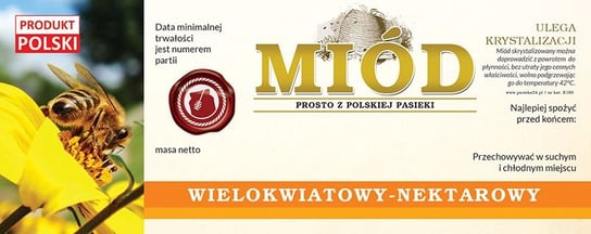 Paczka dużych etykiet na miód wielokwiatowy (100szt) - wzór E160 BEE&HONEY