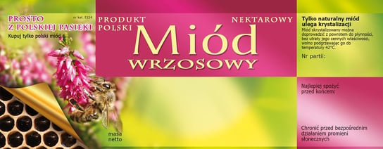 Paczka dużych etykiet na miód wrzosowy (100szt) - wzór E124 BEE&HONEY