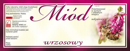 Paczka dużych etykiet na miód wrzosowy (100szt) - wzór E141 BEE&HONEY