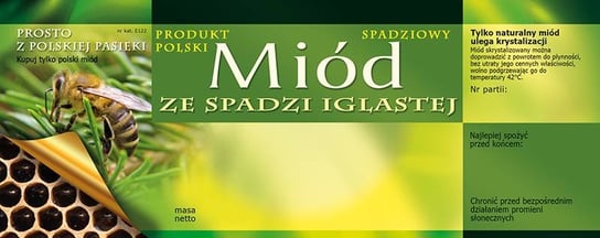 Paczka dużych etykiet na miód ze spadzi iglastej (100szt) - wzór E122 BEE&HONEY