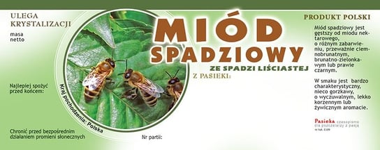 Paczka dużych etykiet na miód ze spadzi liściastej (100szt) - wzór E109 BEE&HONEY