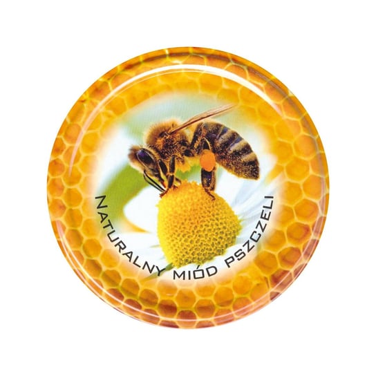 Paczka DUŻYCH nakrętek na słoiki z miodem (50szt) - wzór ND77 BEE&HONEY