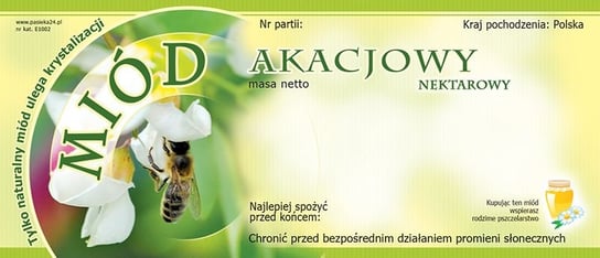 Paczka etykiet na miód akacjowy (100szt) - wzór E1002 BEE&HONEY