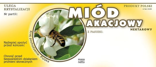 Paczka etykiet na miód akacjowy (100szt) - wzór E1105 BEE&HONEY