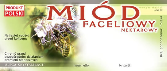 Paczka etykiet na miód faceliowy (100szt) - wzór E25 BEE&HONEY