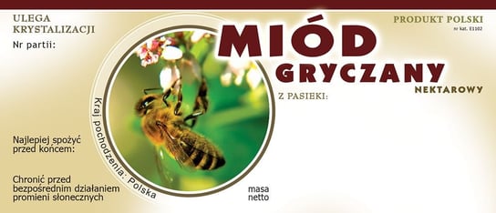 Paczka etykiet na miód gryczany (100szt) - wzór E1102 BEE&HONEY