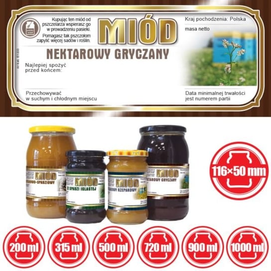 Paczka etykiet na miód gryczany 116x50 (100szt) - wzór E1233 BEE&HONEY